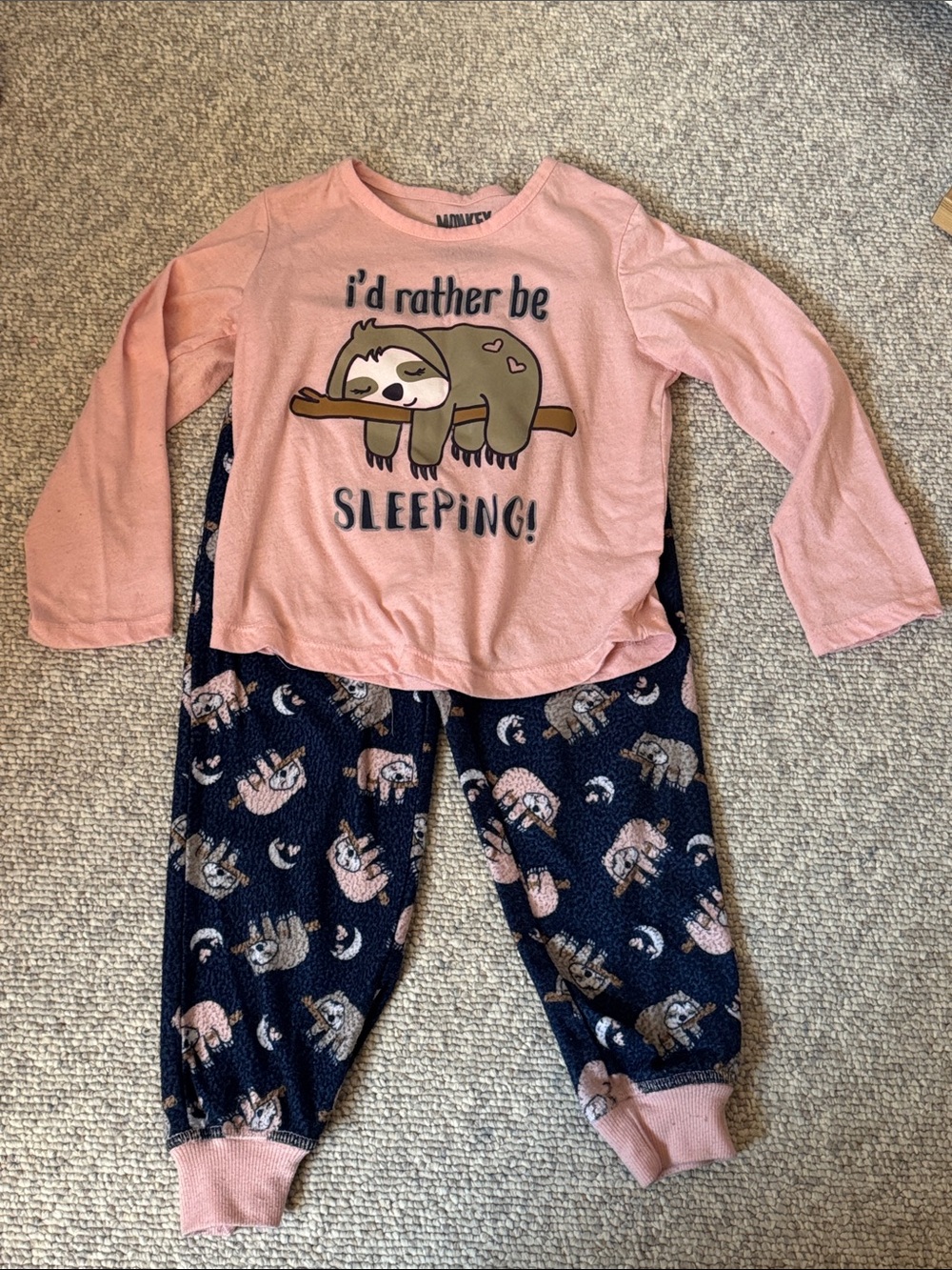 Girls Pink & Navy Sloth Pajama Set - I'd Rather Be Sleeping